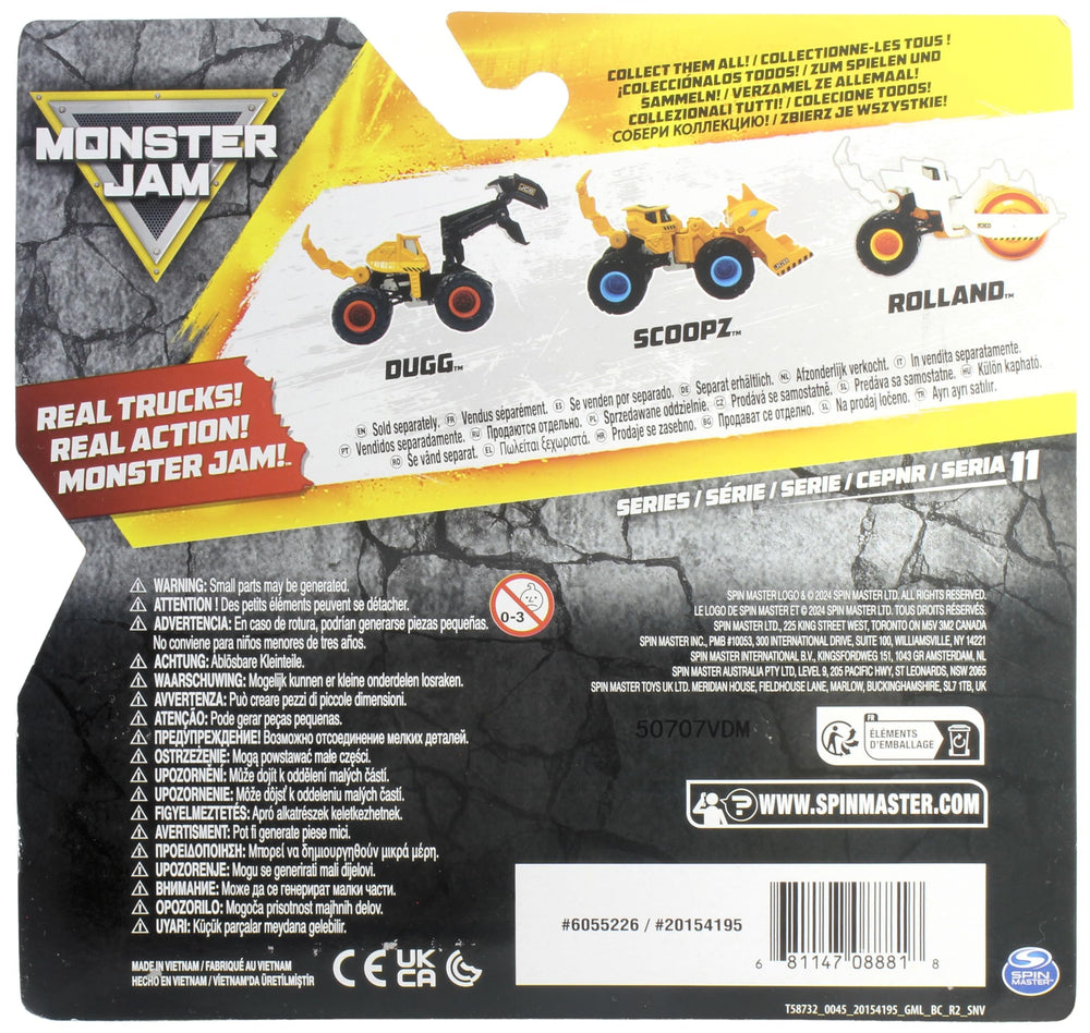 Monster Jam Scoopz side detail highlights oversized wheels for stunts