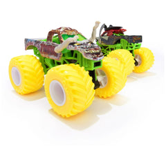 Monster Jam Series 32 exclusive yellow BKT tires highlighting collector value and vibrant arena aesthetics.
