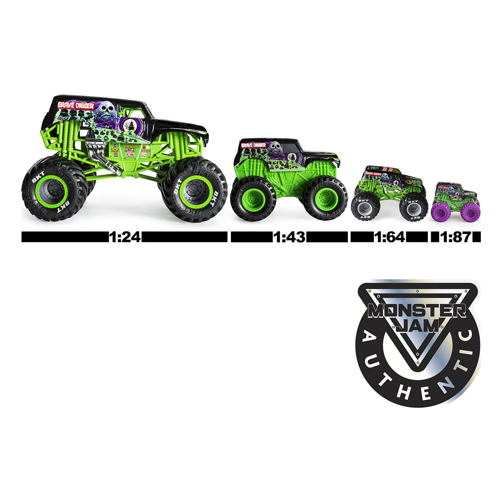 Monster Jam Son-uva Digger die-cast construction offers durable play for kids.