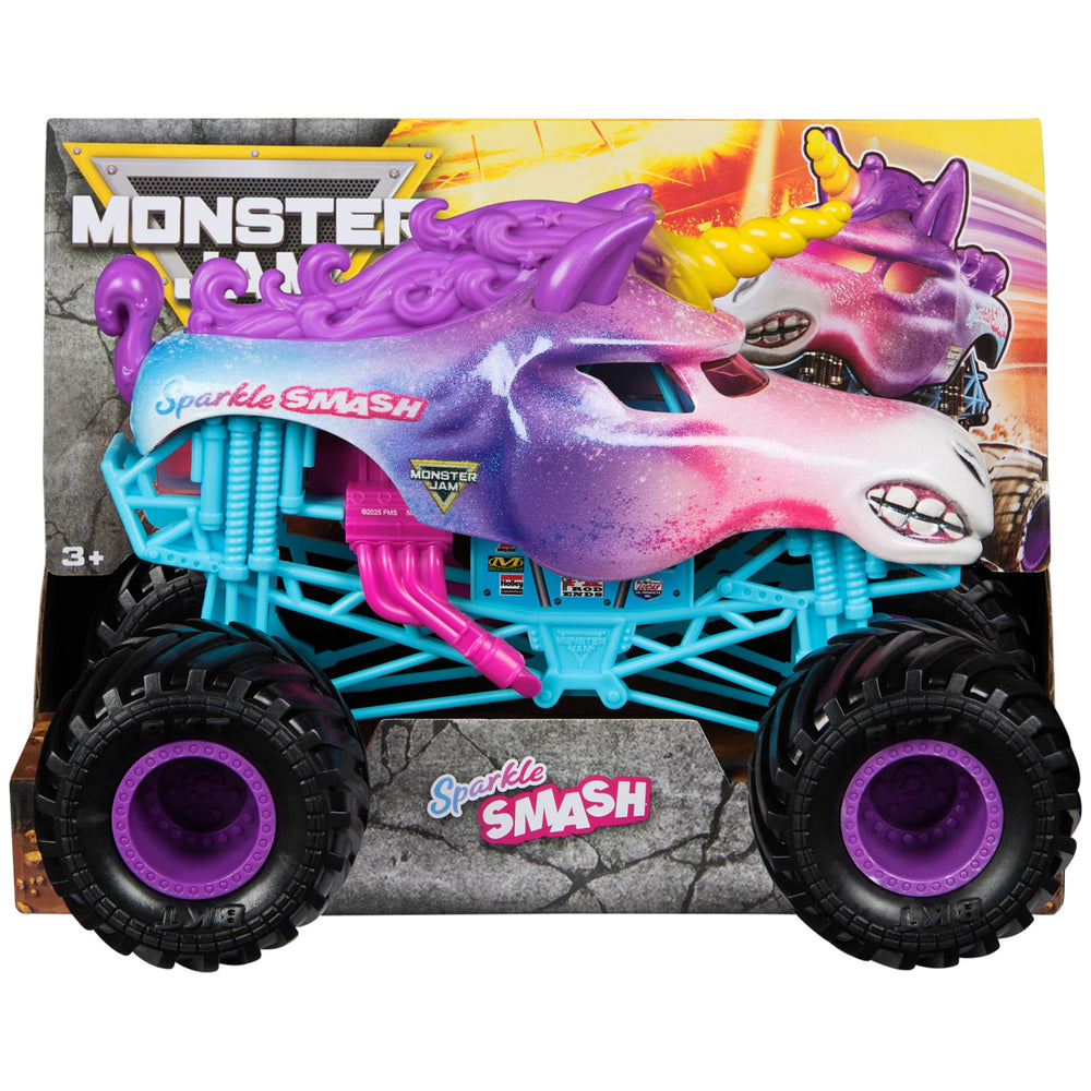Monster Jam Sparkle Smash die-cast 1:24-scale with vivid graphics for display and play