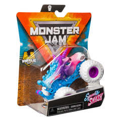 Monster Jam Sparkle Smash truck wheelie bar attached for wheelie poses