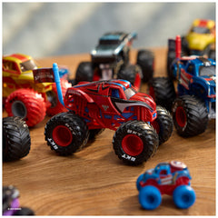 Monster Jam Spider-Man rear view highlighting authentic branding for display