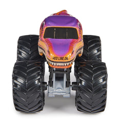 Monster Jam Velociraptor official BKT tires detail for authentic look.