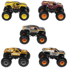 Vintage wheels and tires evoke classic Monster Jam racing vibes.