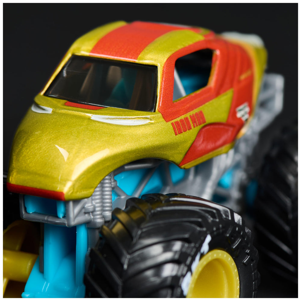 Monster Jam Marvel Iron Man detailed die-cast with BKT tires for an authentic look.