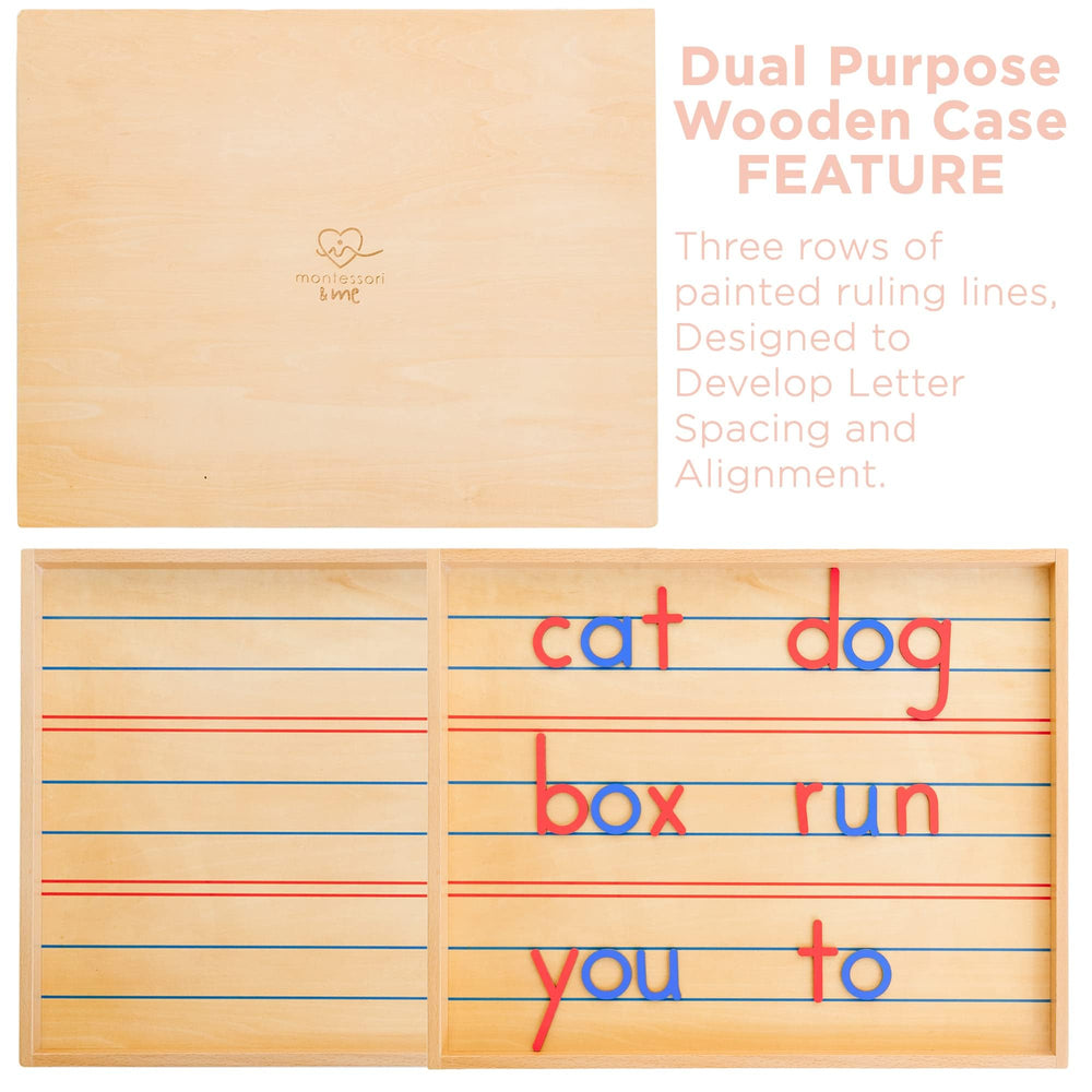 Montessori & Me Movable Alphabet lid-work-space creates independent practice space.