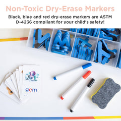 Montessori & Me sturdy storage box with labeled compartments for organization.