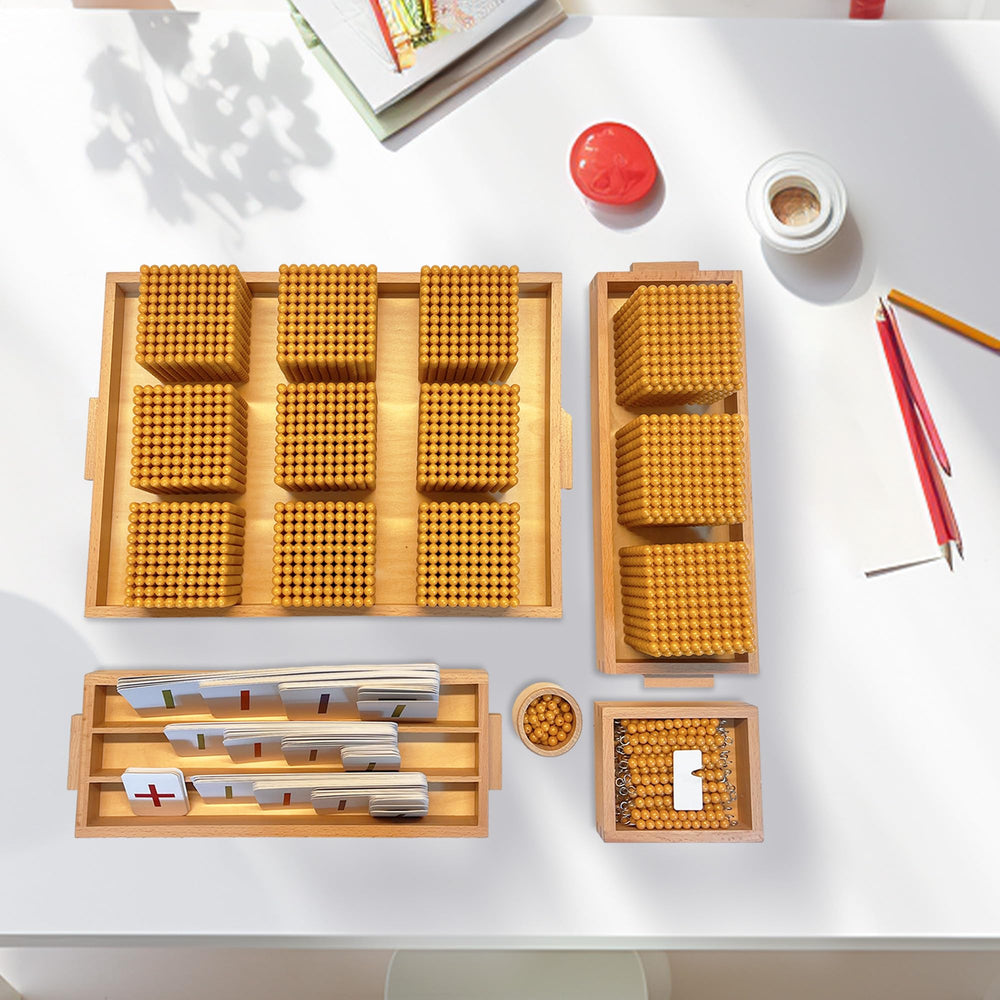 Montex wooden storage trays keep materials organized for focused math play.