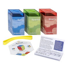 Moonjar color-coded lids showing Save, Spend, and Share at a glance