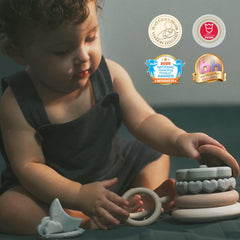 Moonkie 7-piece stacking ring set, colorful shapes encouraging early fine motor exploration