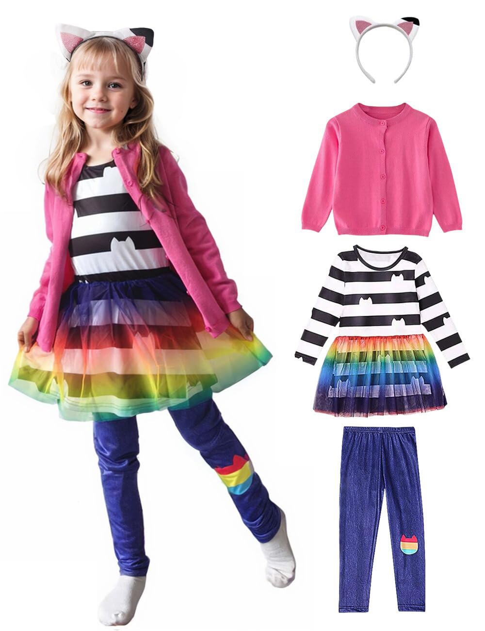 Moonlight Bob rainbow tutu dress image, colorful, comfortable party wear for birthdays.