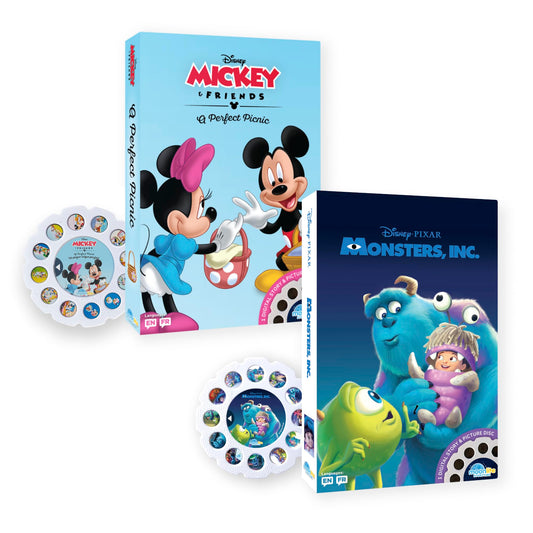 Moonlite Storytime reels show Mickey and Friends picnic visuals for imaginative play.