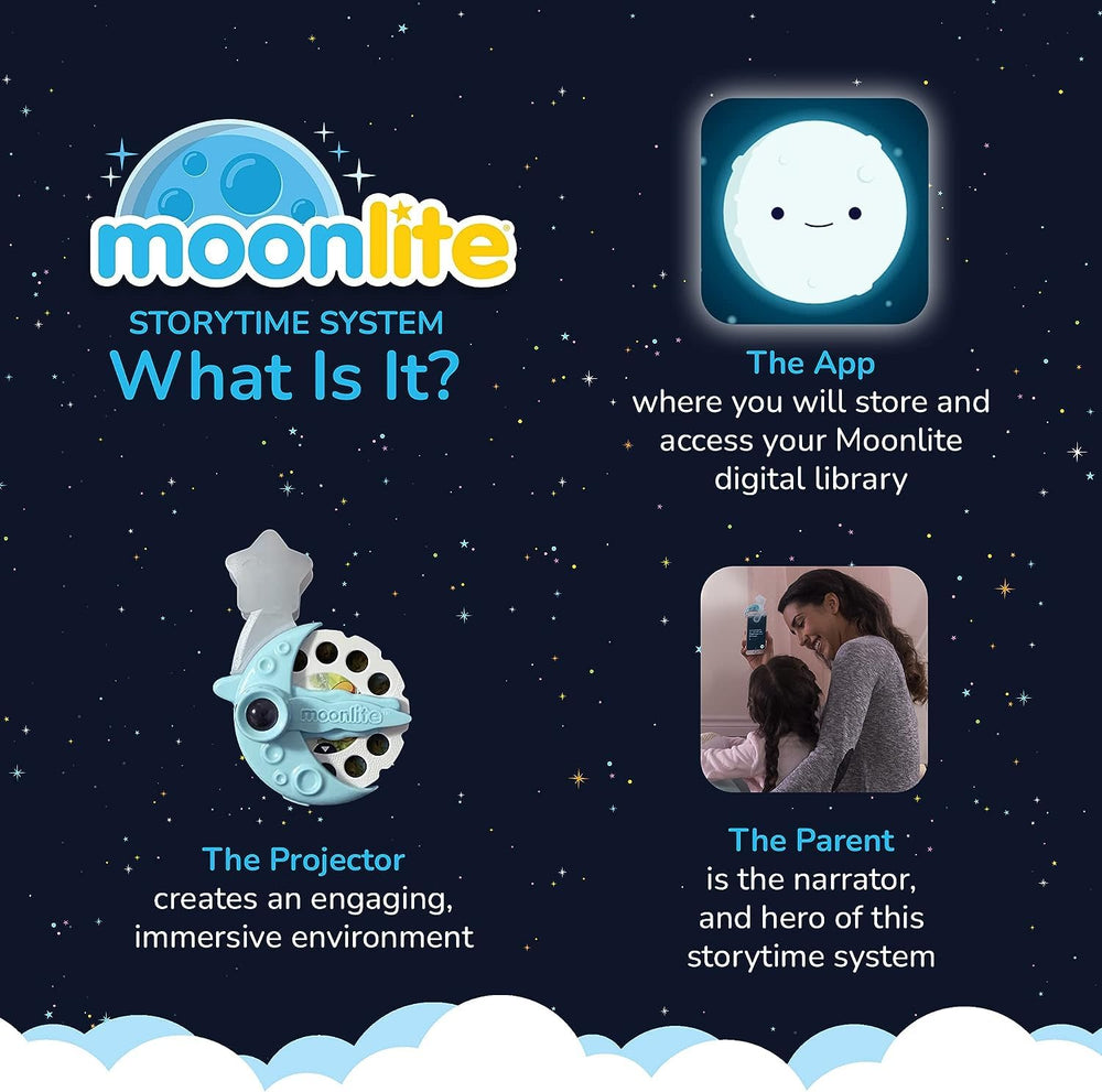 Moonlite Storytime 2 Storybook Reels projecting on walls for immersive bedtime moments