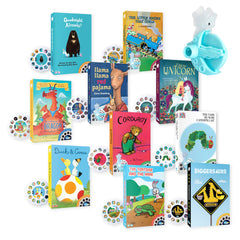 Moonlite Storytime Mini Projector setup demonstrates phone attachment for storytelling