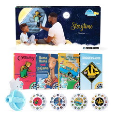 Moonlite Storytime Projector casts vivid wall images to bring bedtime stories to life.