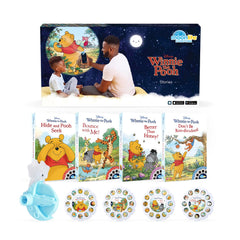 Moonlite Storytime Starter Pack projector on wall, bringing vivid stories to life at bedtime.