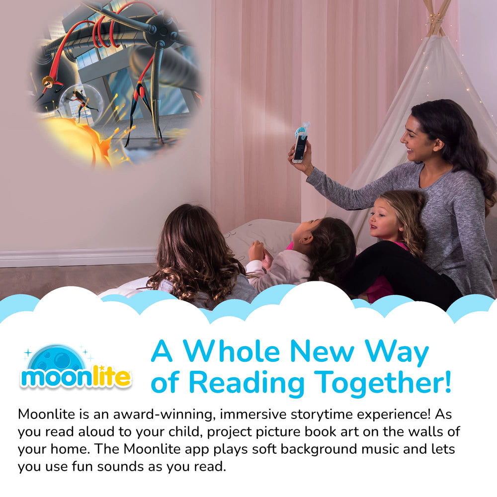 Moonlite Storytime wall projection showcases vivid images to spark imagination.