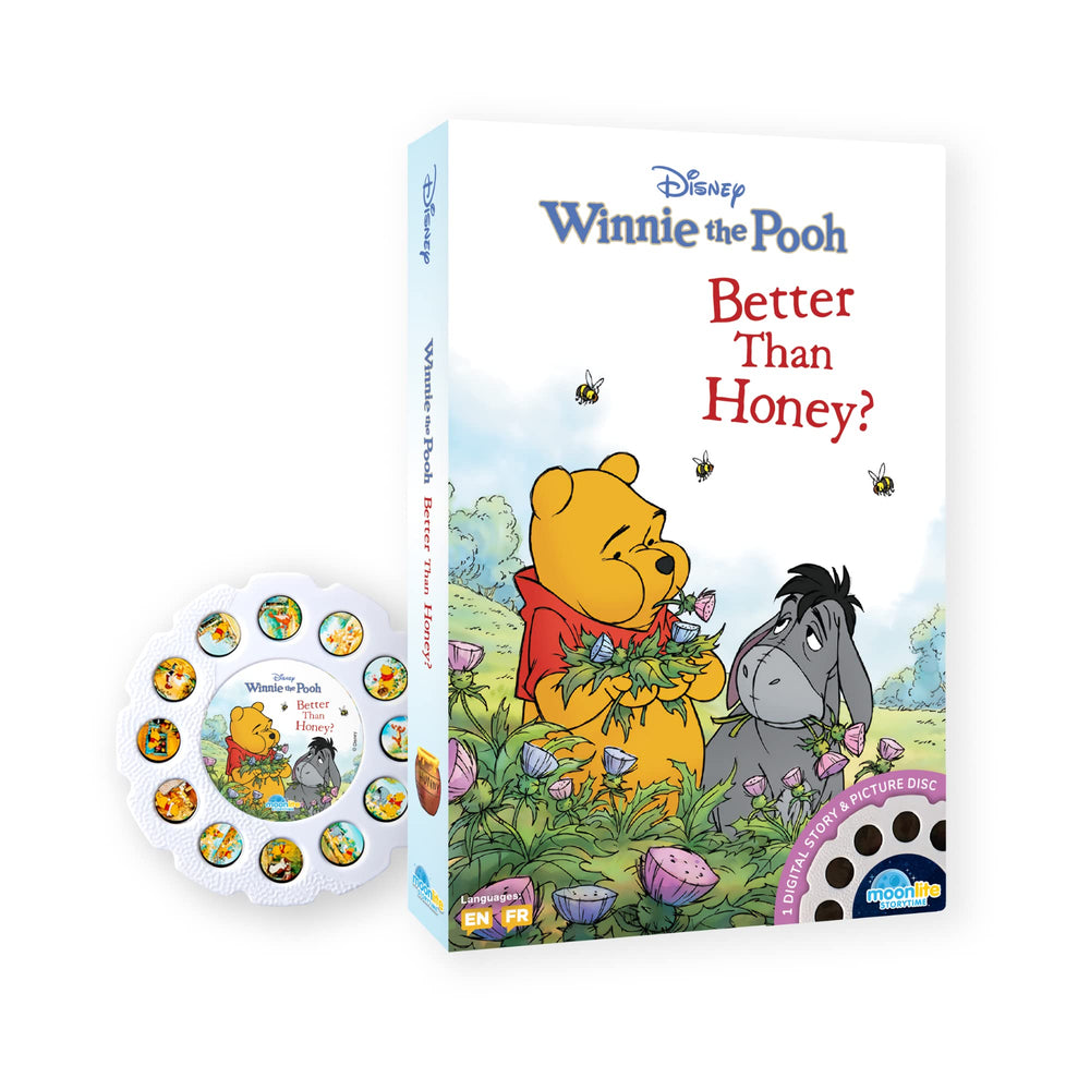 Moonlite Storytime Winnie the Pooh reel projected on wall for immersive bedtime reading.