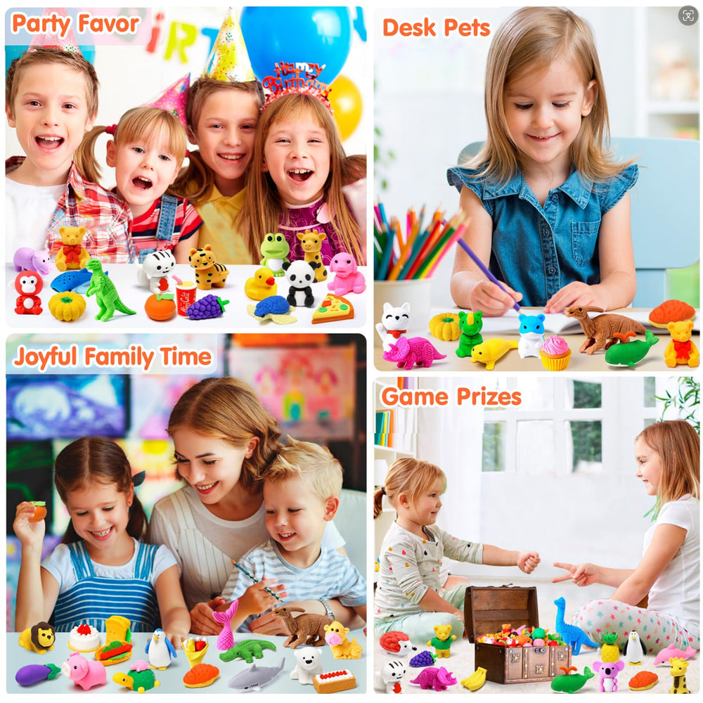 Moosia puzzle erasers support pretend play and storytelling at desks.