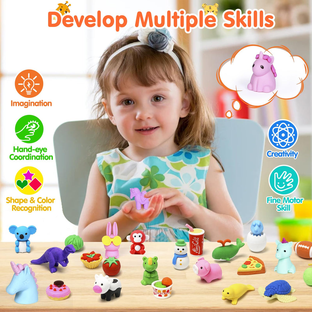 Moosia kawaii erasers variety spark creativity during school projects.
