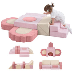 MOOZHEALTH foam climbing blocks pink lace piece support safe, imaginative play for toddlers