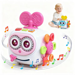 MoraBaby Busy Cube with rotating gears boosts fine motor exploration.