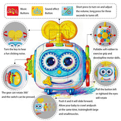 MoraBaby Robot Busy Cube wheels supporting tummy time movement