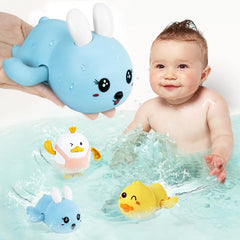 MOREDOTS Easter bunny wind-up bath toy swims, engaging toddlers during bath time.