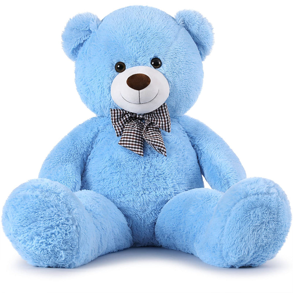 MorisMos bow-tie giant teddy bear, blue, perfect for warm hugs and memorable gifts.