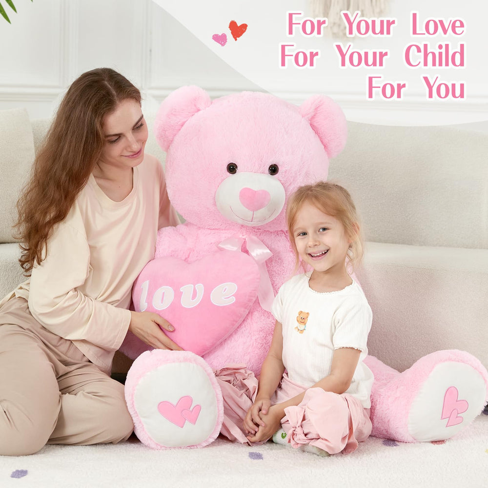 MorisMos giant pink teddy bear with ultra-soft fur, ideal for cozy nights and decor.
