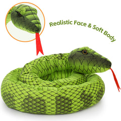 MorisMos 80in green snake plush with babies offers soft, huggable companionship.