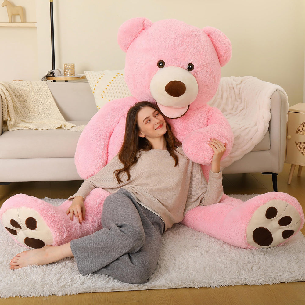 MorisMos 6ft pink giant teddy close-up of plush fur for comforting hugs
