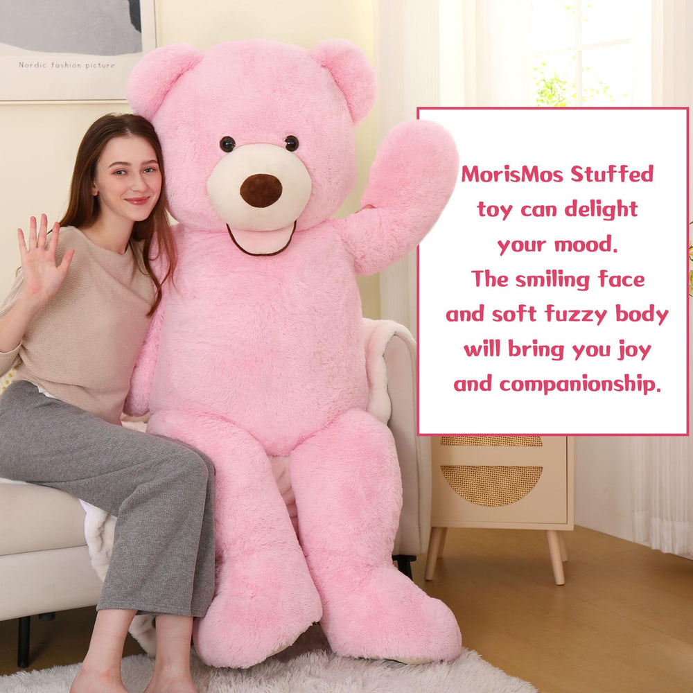 MorisMos 5ft pink teddy bear in hugging pose, ideal long-distance comfort.