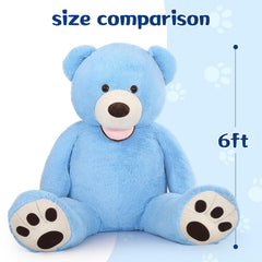 MorisMos 6ft teddy bear displayed on couch adds inviting vibe.