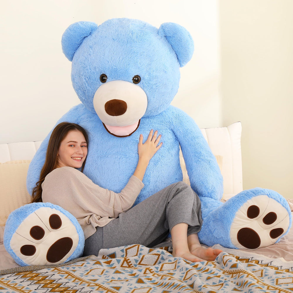 MorisMos 6ft giant teddy bear in full view, perfect for cuddling and decor.