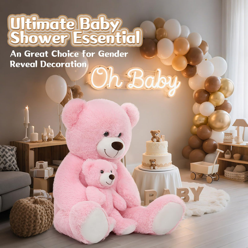 MorisMos giant teddy bear face detail with sweet expression in pink