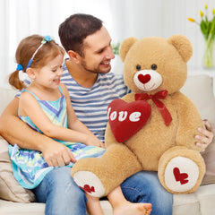 MorisMos Love Heart Red Giant Teddy Bear on bed, perfect room centerpiece