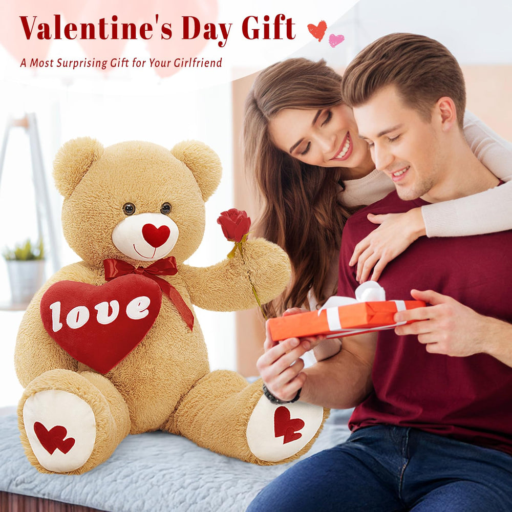 MorisMos Love Heart Red Giant Teddy Bear side view, impressive cozy presence