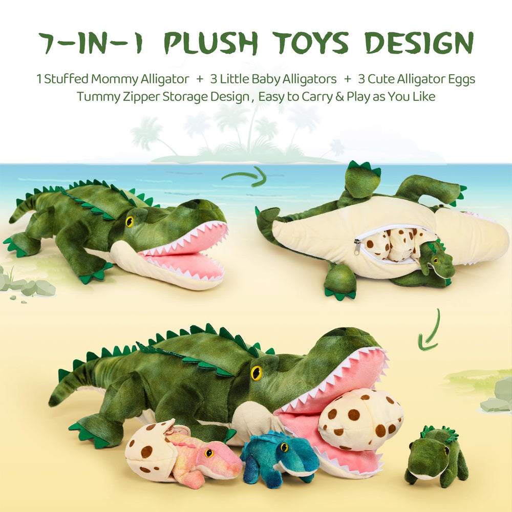 MorisMos plush alligator babies closeup showing soft fabric and kid-friendly design