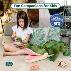 MorisMos plush alligator eggs and babies hatch for storytelling
