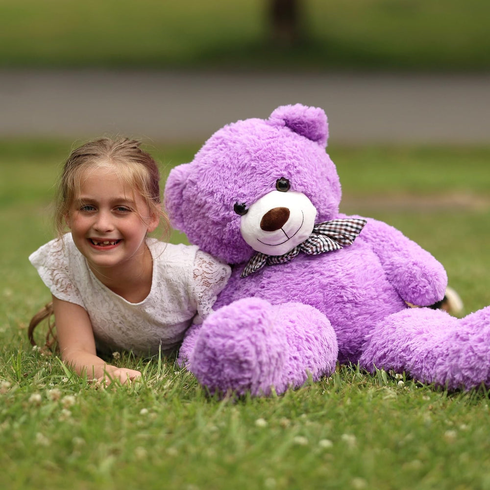 MorisMos purple teddy body close view highlighting soft plush for bedtime stories.