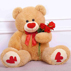 MorisMos giant teddy in cozy bedroom decor adding cheerful focal point.