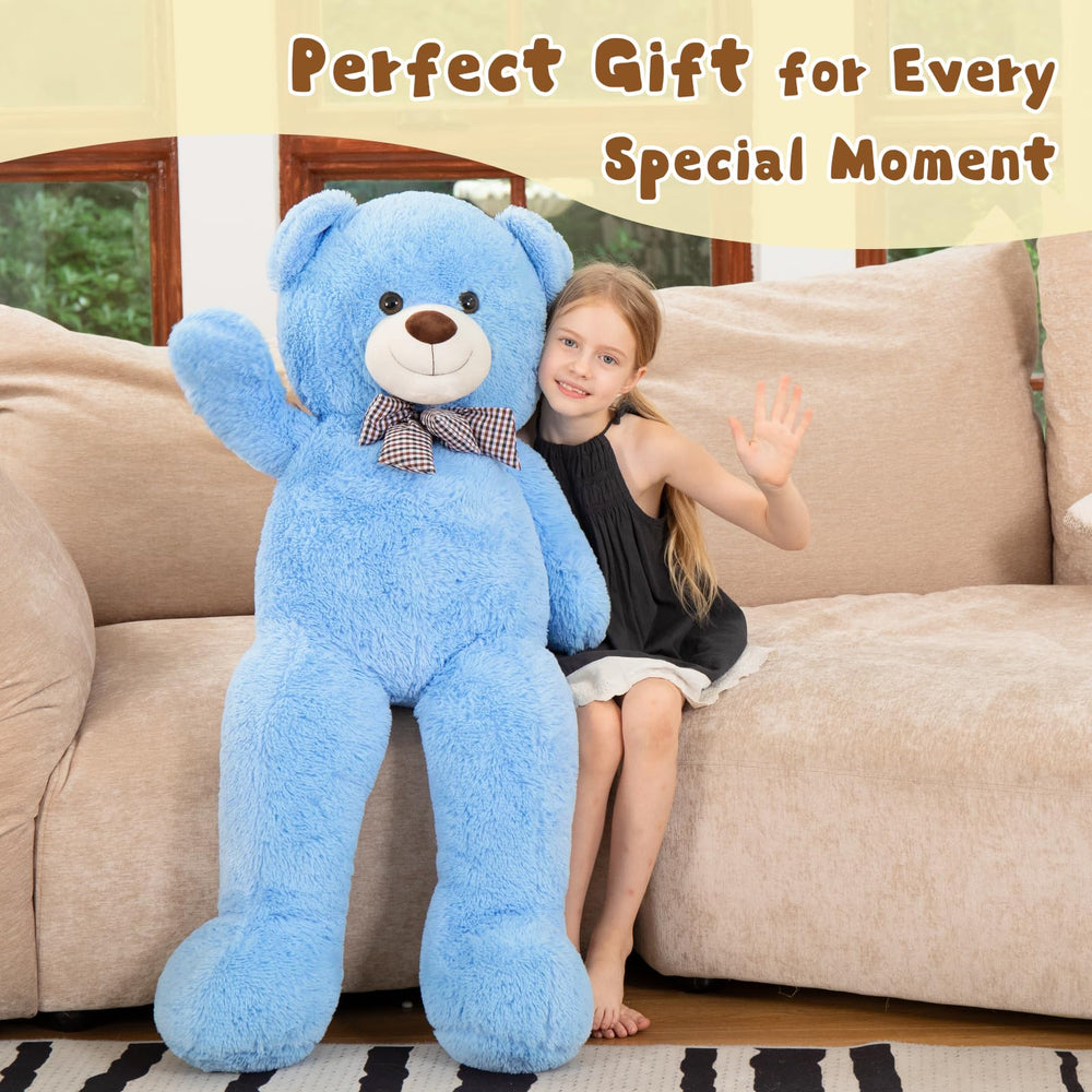 MorisMos teddy bear on sofa blue plush invites bedtime hugs and family moments.
