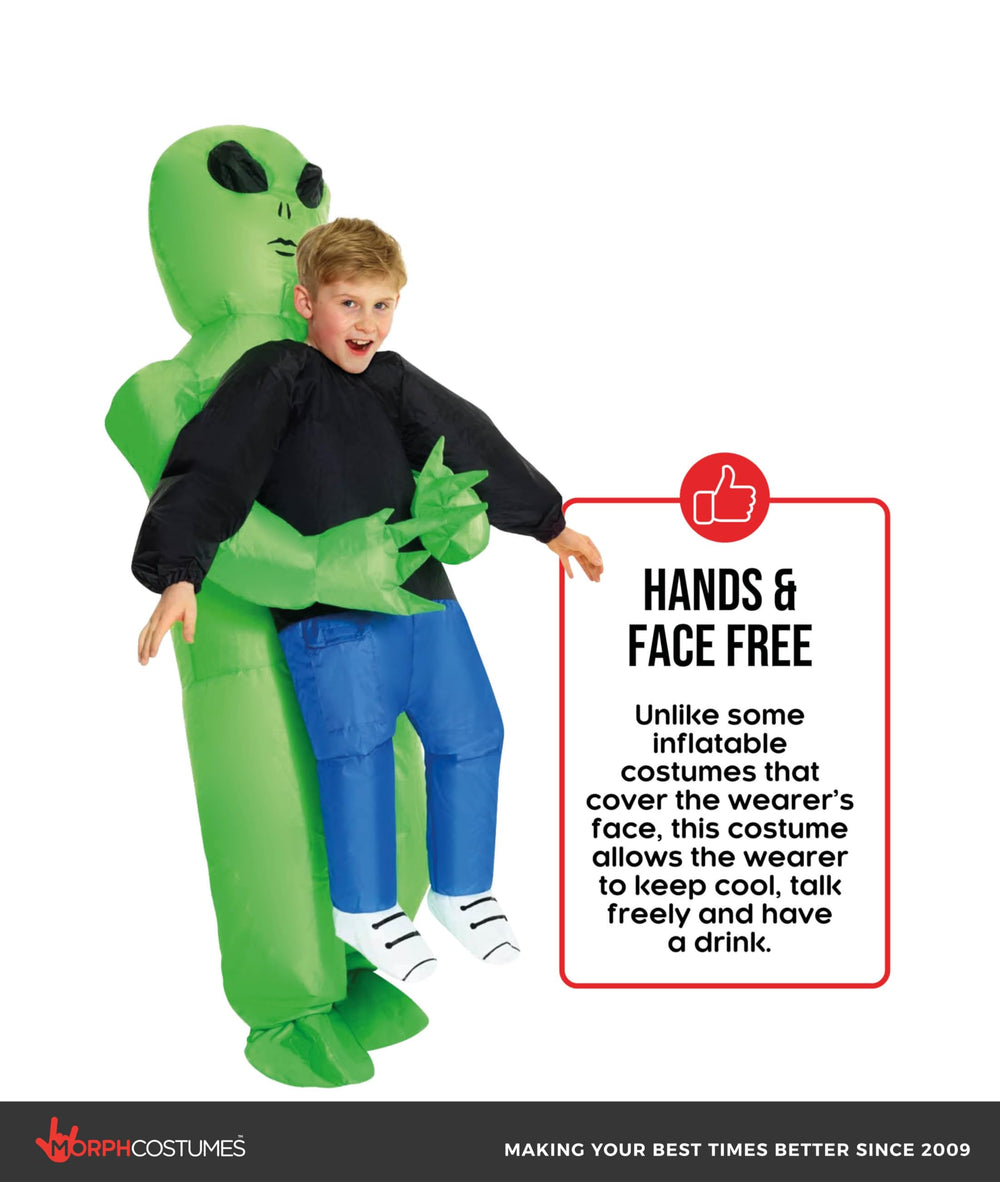 Morph Kids Alien Costume back view shows battery pack access for uninterrupted play