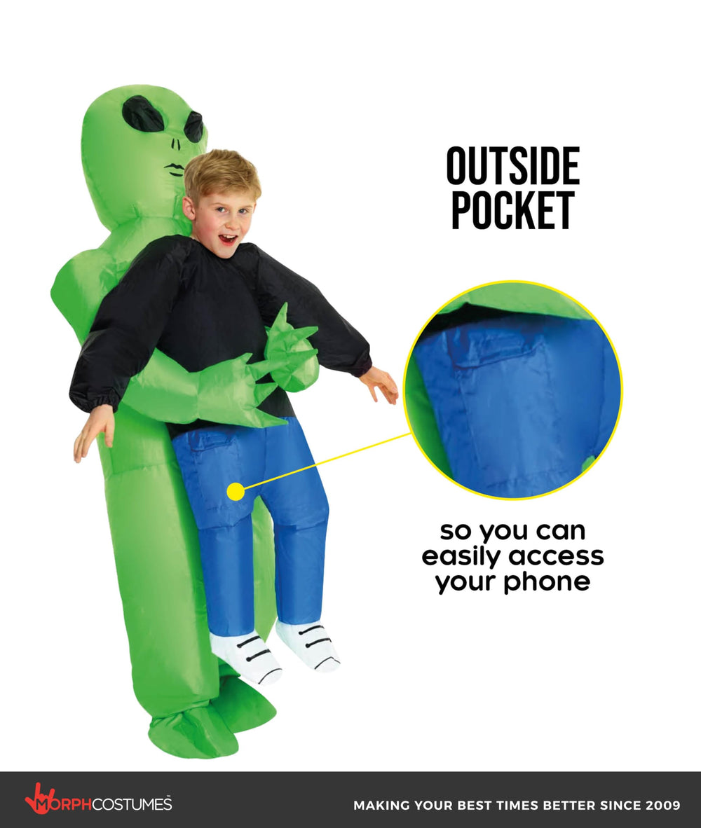 Morph Kids Alien Costume side view highlights elastic seals for long-lasting puff