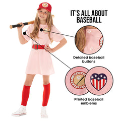 Morph pink costume emblem badge closeup, authentic baseball details