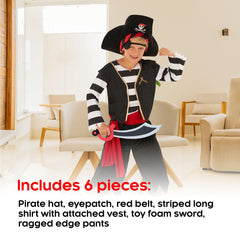 Morph pirate costume shirt provides authentic stripes for a classic pirate vibe during dress-up and events.