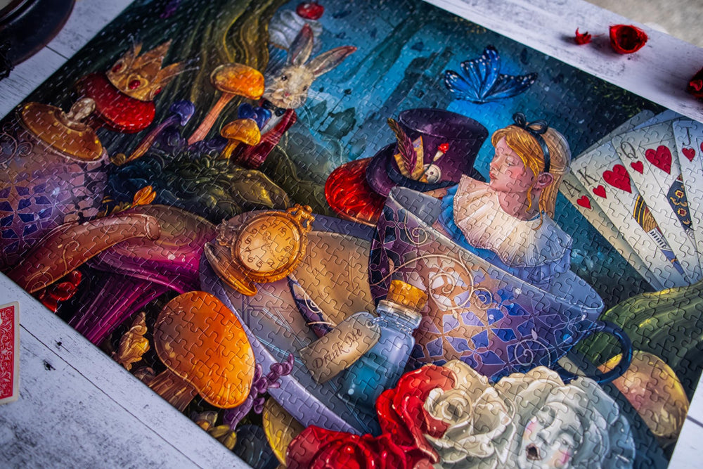 Mosaic Puzzles Through The Looking Glass finished puzzle on display inspires calm focus.