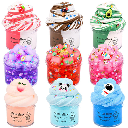 MOSHRERUHUA 9-pack slime kit packaging showcases varied colors for creative play.
