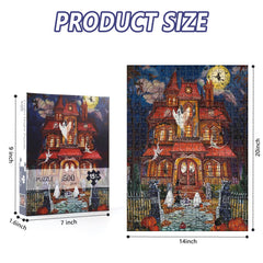 Motiloo Fright Night 500-piece puzzle assembled view for family puzzling
